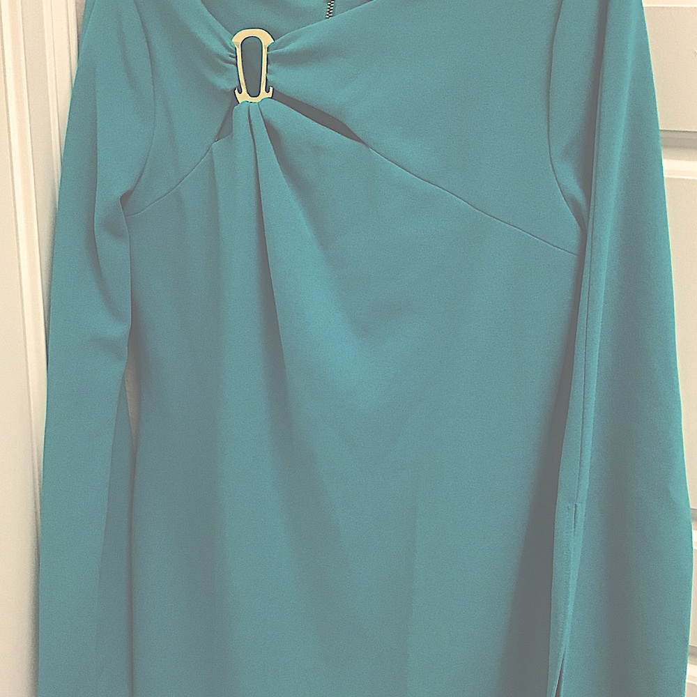 Elegant Teal Long Sleeve Dress